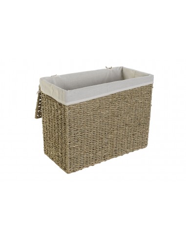 Cesta con tapa fibra seagrass y tela lino